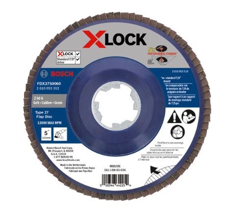 Bosch 4-1/2" X-LOCK Flap Disc - Type 27, 80 Grit, Arbor, FDX2745080